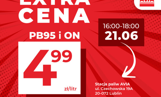 Paliwo w promocyjnej cenie 4,99 zł/l na stacji AVIA w Lublinie