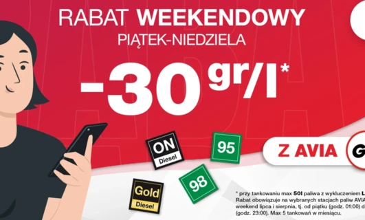Weekendowa promocja wakacyjna – 30 gr/l taniej z aplikacją AVIA GO